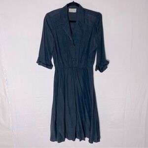 Vintage Prive Petites Black Half Sleeve Button Front Midi Dress M LibrarianCore